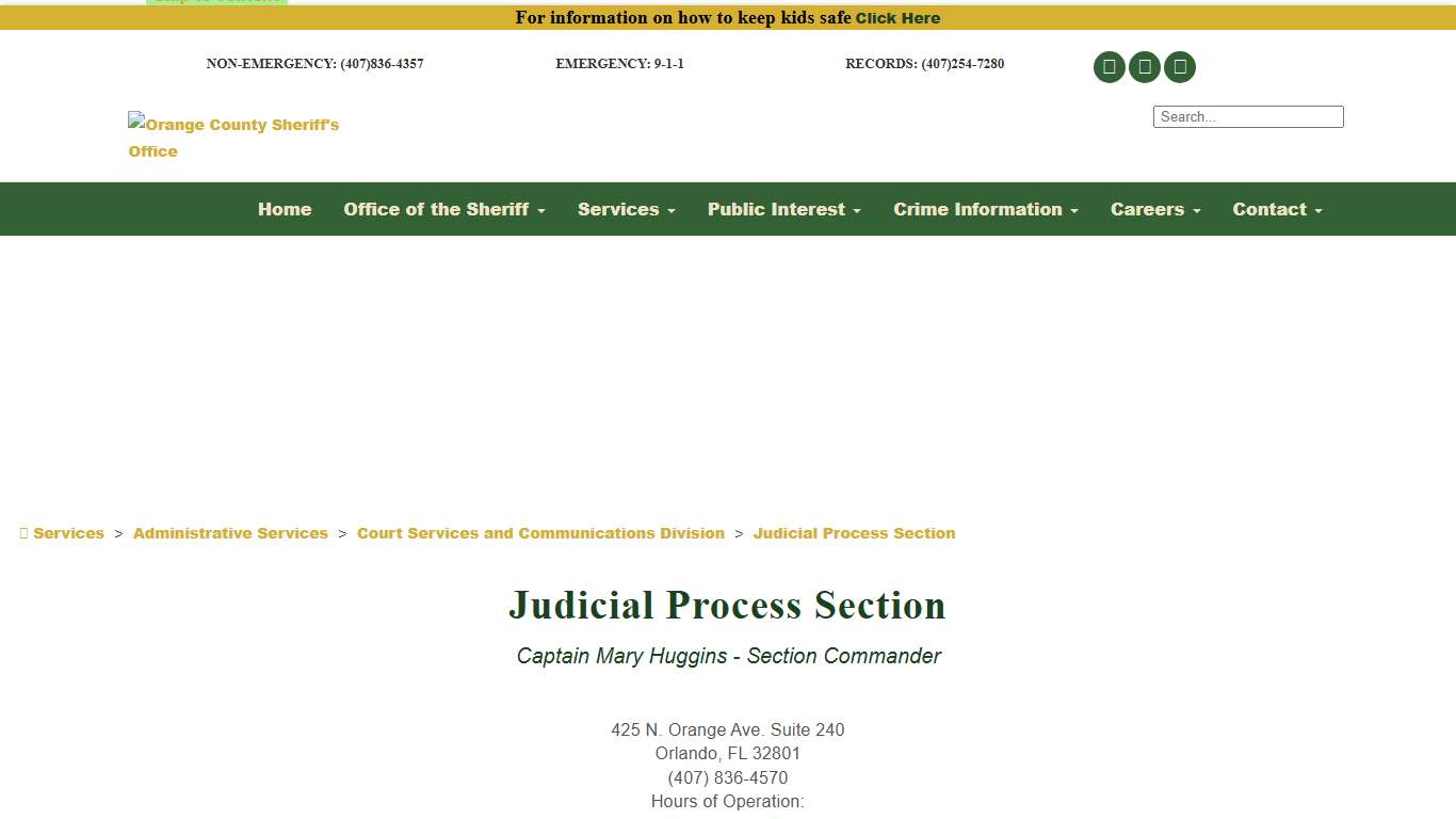Orange County Sheriff's Office > Services > Administrative Services > Court Services and Communications Division > Judicial Process Section